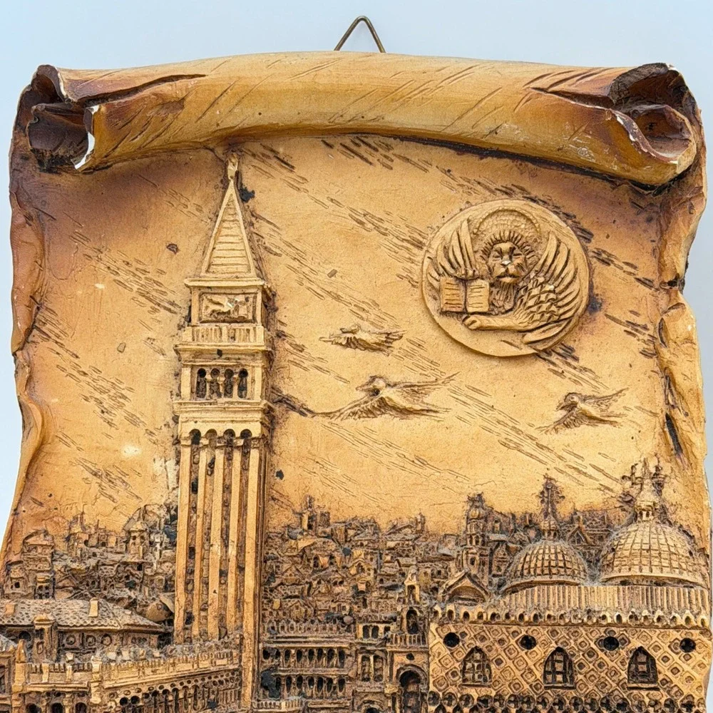 Vintage Paris Venice 3D‎ Relief Scroll Wall Plaques Set of 2 European Landmarks